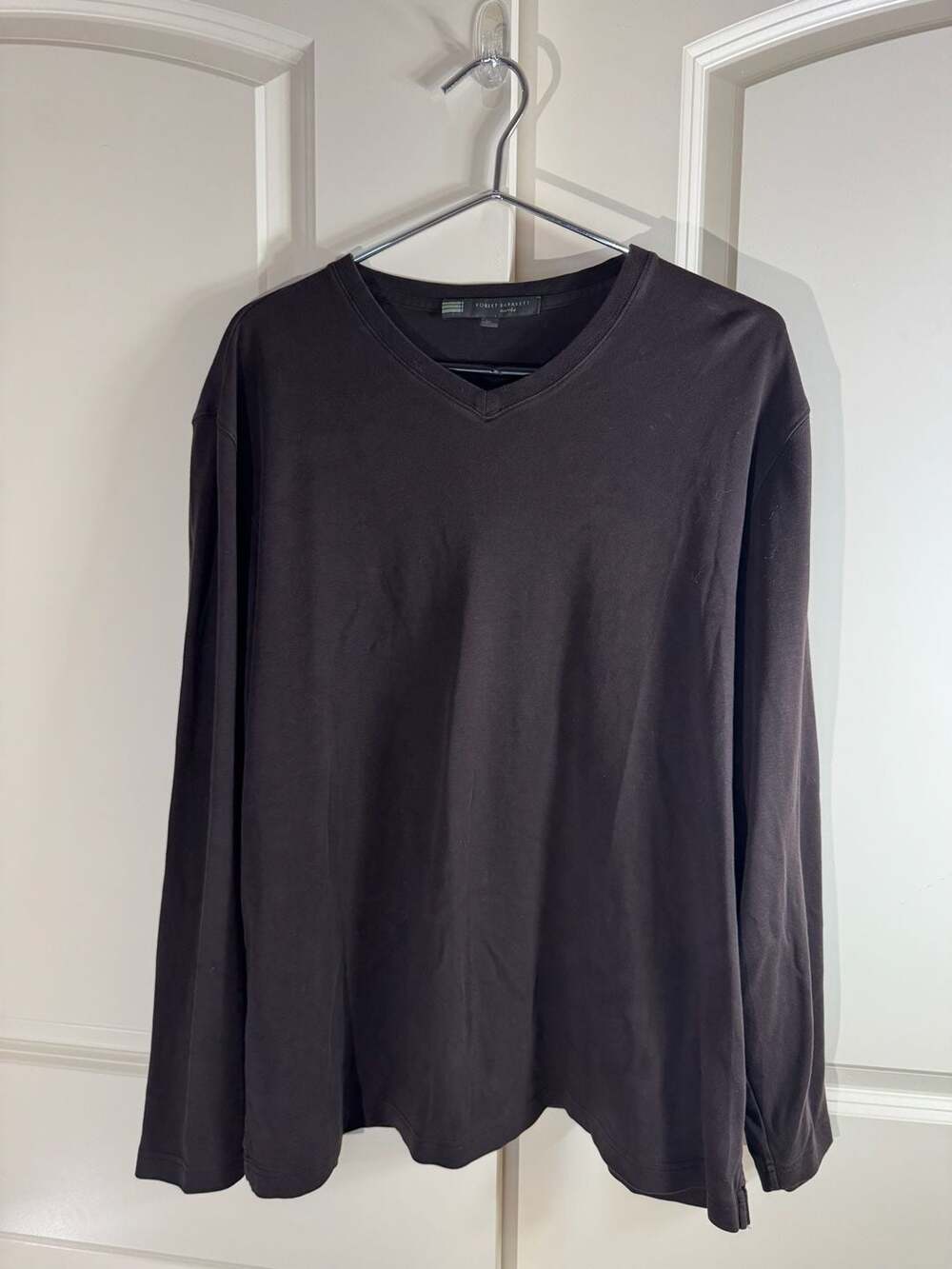Robert Barakett Men's Long Sleeve V-Neck 100% Pima Cotton Shirt, Brown, Size XL